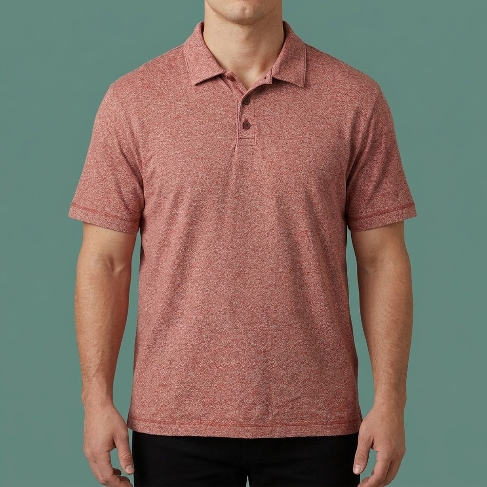 Lucky Brand Heathered Maroon Short‎ Sleeve Polo Shirt Mens Size XL EUC